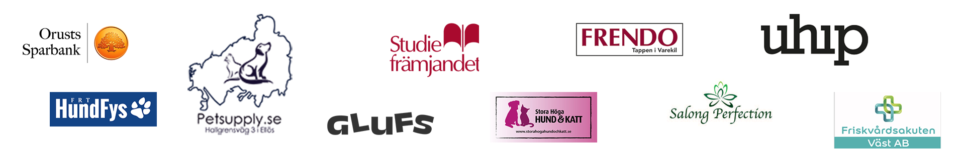 Alla våra sponsorer; Orust Sparbank, FRT HundFys, Pet Supply, Glufs, Studiefrämjandet, Stora Höga hund och katt, Frendo, Salong Perfection, Uhip, Friskvårdsakuten Väst AB.
